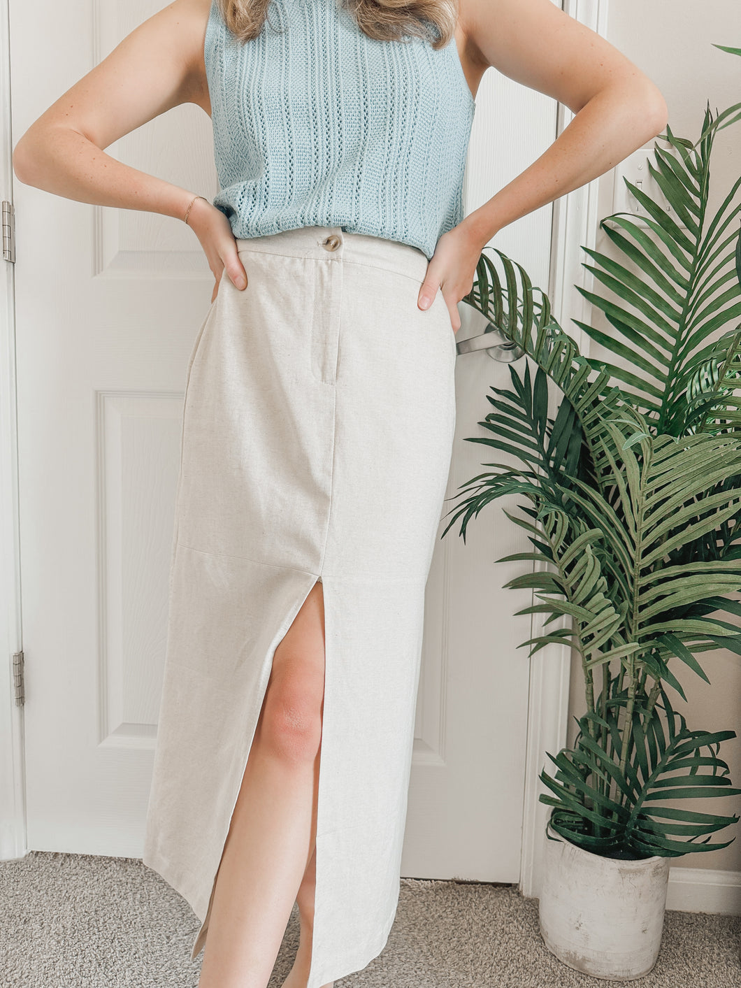 Harper Linen Slit Skirt