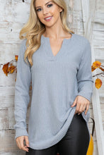 Load image into Gallery viewer, PLUS SIZE Solid Ribbed Long Sleeve V Neck Top
