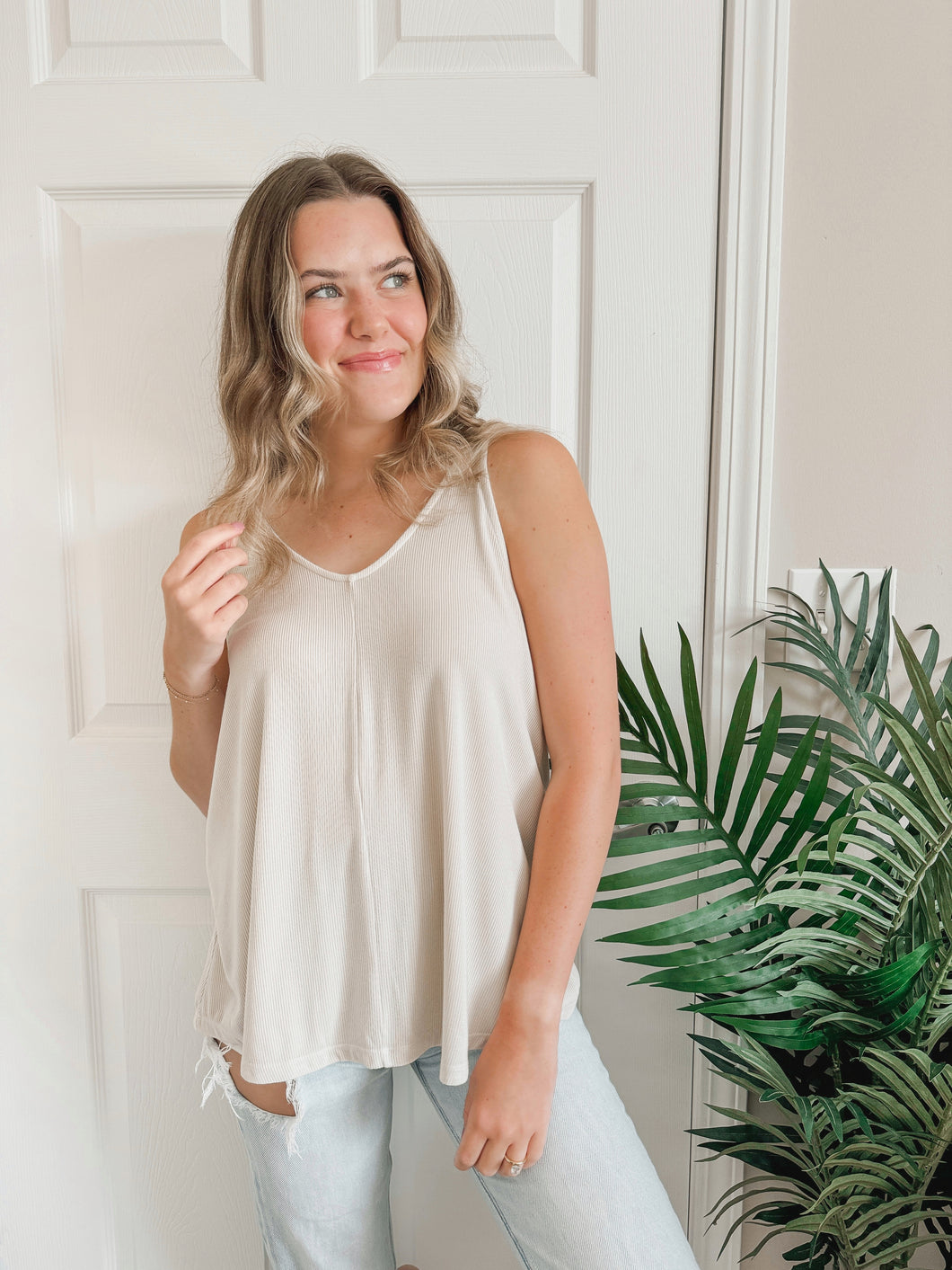 Amy Ribbed Tank (Beige)