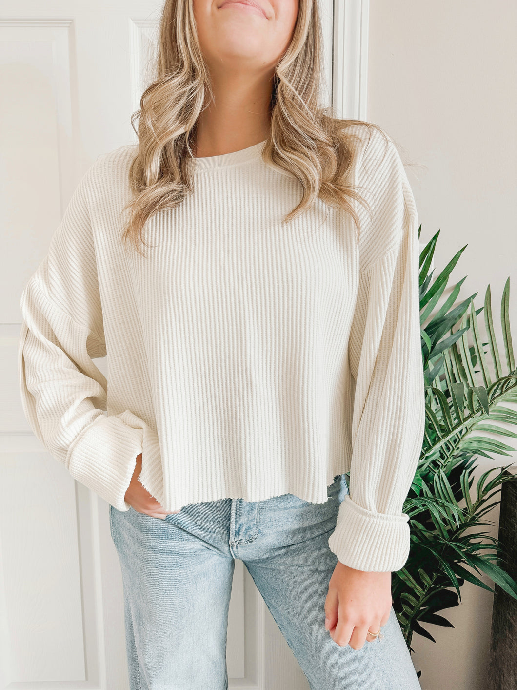 Allie Cropped Waffle Top