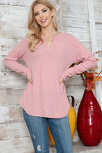 Load image into Gallery viewer, PLUS SIZE Solid Ribbed Long Sleeve V Neck Top
